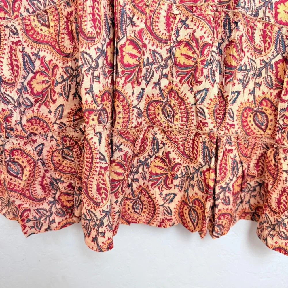NEW RAGA Naya Embroidered Paisley Midi Dress Beige Red Boho Tiered XS